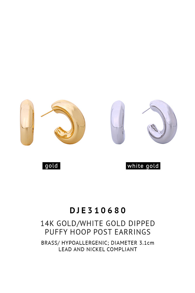 Women's 14K Gold Dipped Puffy Hoop Earrings — hoop earrings photo 2
