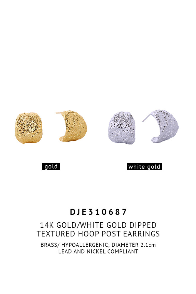 Women's 14K Gold Dipped Textured Hoop Earrings — hoop earrings photo 2