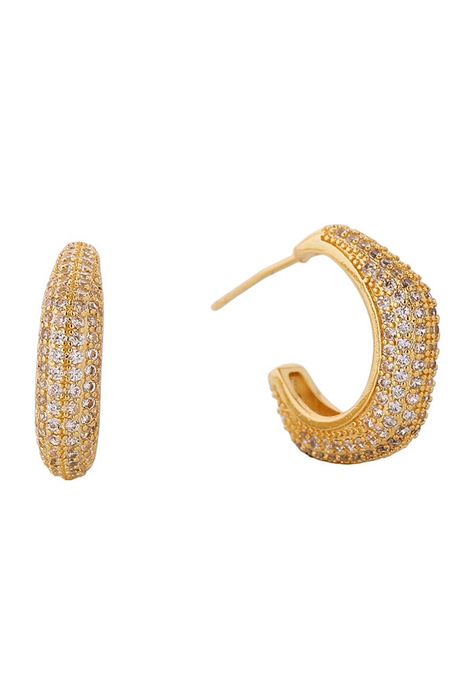 Women's 14K Gold Dipped Hexagon Pave CZ Stud Earrings in Gold