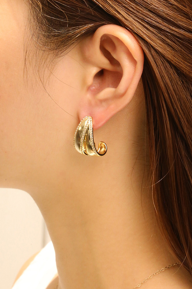 Women's 14K Gold Dipped Double Layer C Hoop Earrings in Gold