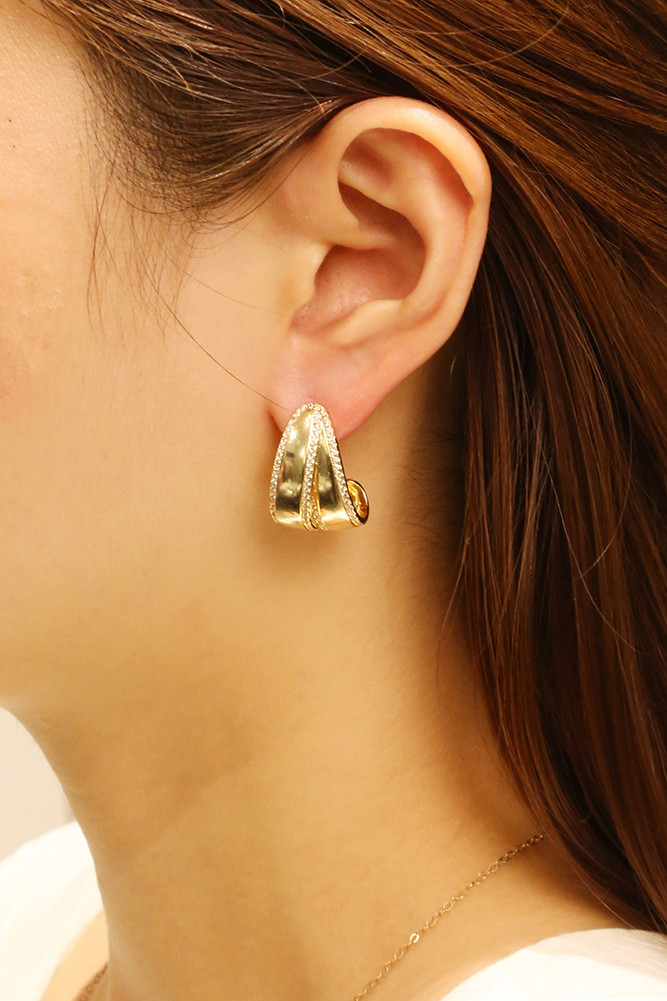 Women's 14K Gold Dipped Double Layer C Hoop Earrings in Gold