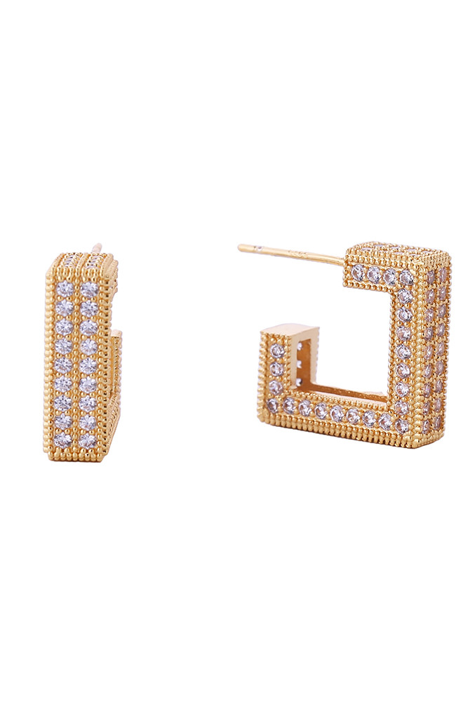 Women's 14K Gold Dipped Geometric Pave CZ Stud Earrings in Gold