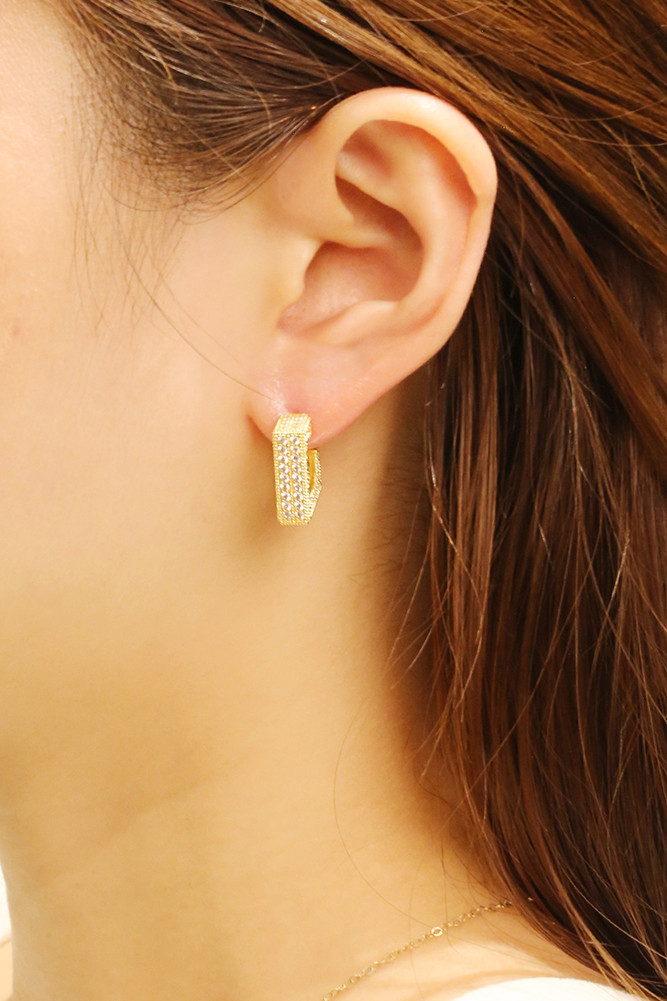 Women's 14K Gold Dipped Geometric Pave CZ Stud Earrings in Gold