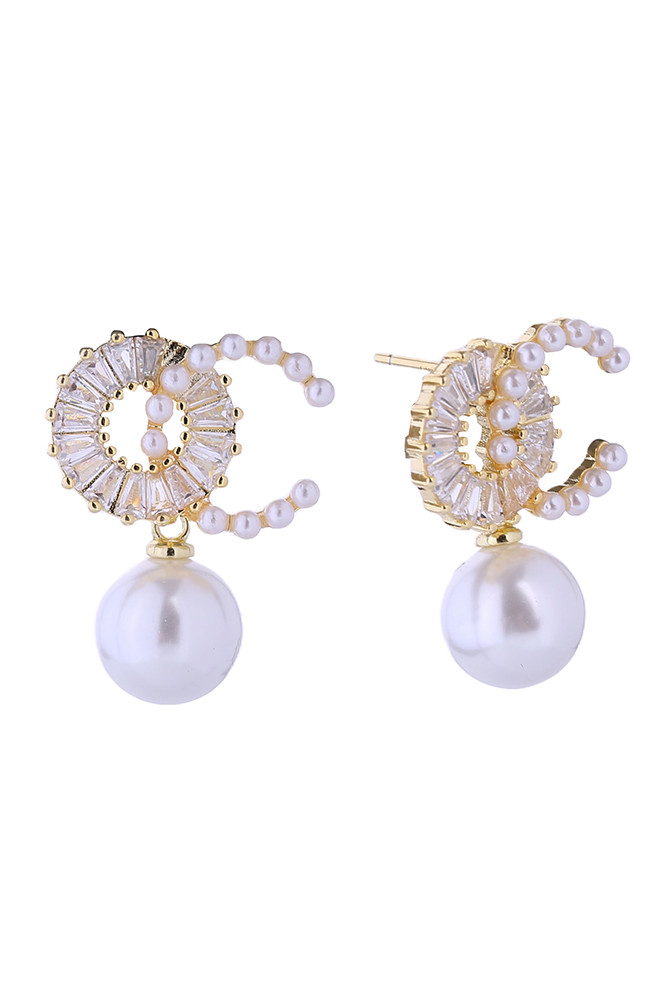 Women's 14K Gold Dipped O-C Pearl Drop Stud Earrings in Gold