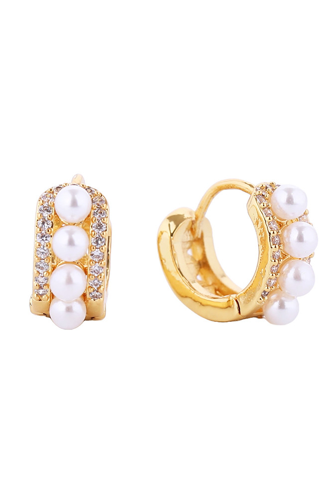 Women's 14K Gold Dipped Pearl Eternity Huggie Earrings in Gold