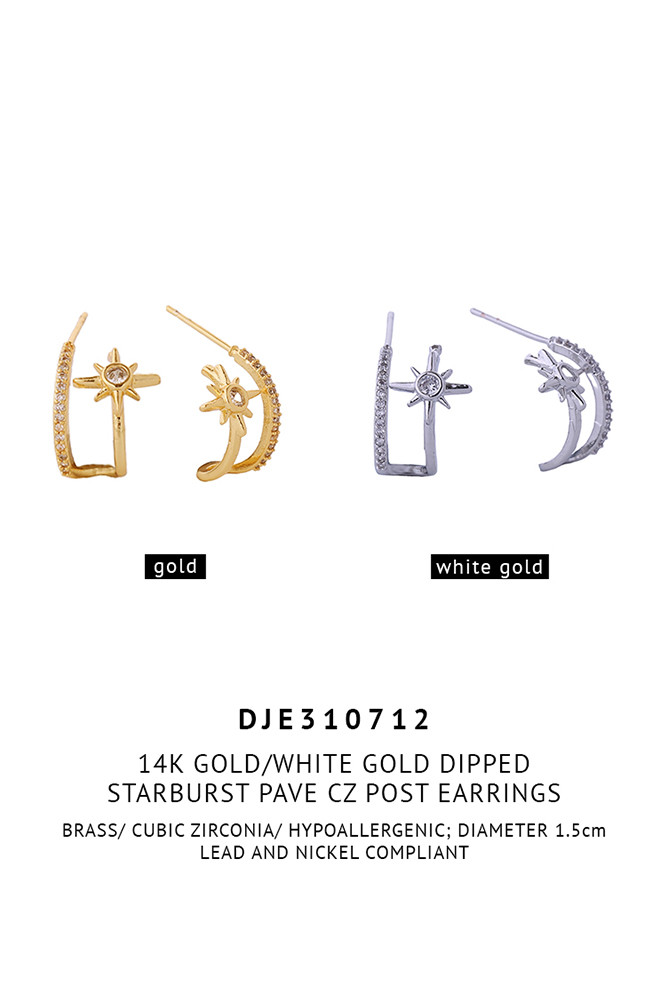 Women's 14K Gold Dipped Starburst Pave CZ Stud Earrings — earrings photo 2