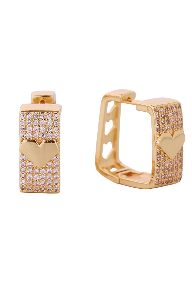 Women's 14K Gold Dipped Heart in Square Huggie Earrings in Gold