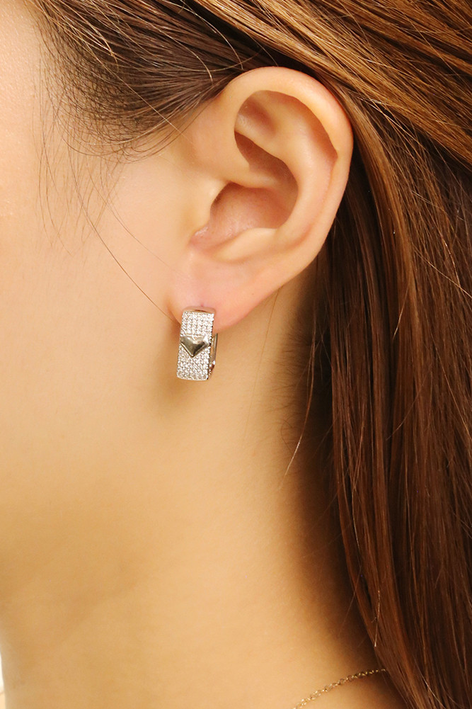 Women's 14K Gold Dipped Heart in Square Huggie Earrings in White Gold