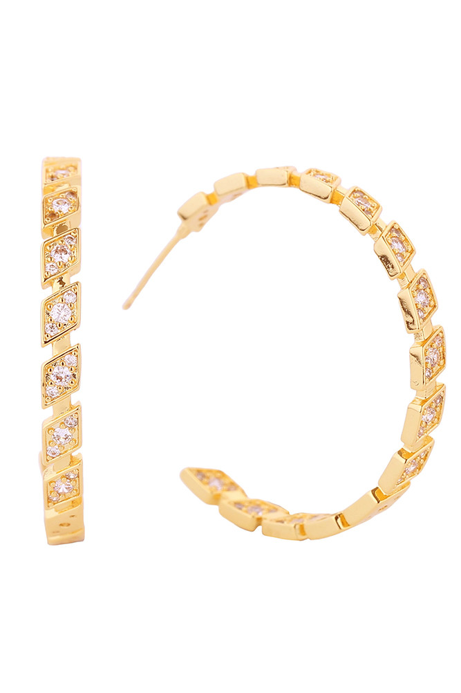 Women's 14K Gold Dipped Rhombus Eternity Hoop Earrings in Gold