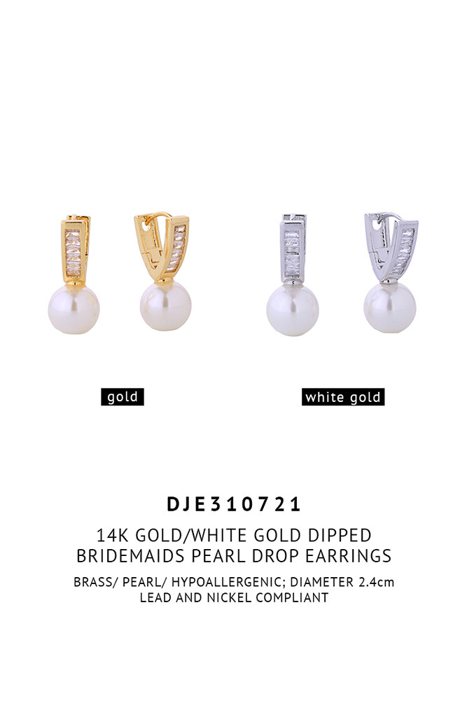 Women's 14K Gold Dipped Bridemaids Pearl Drop Earrings — earrings photo 2