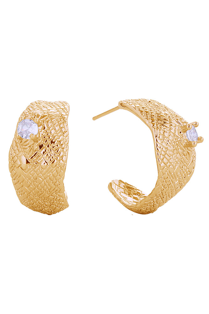 Women's 14K Gold Dipped CZ Accent Crescent Stud Earrings by BURACQ