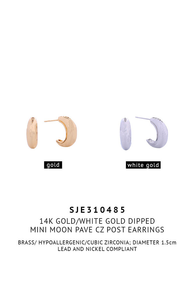 Women's 14K Gold Dipped Mini Moon Pave CZ Stud Earrings — earrings photo 3