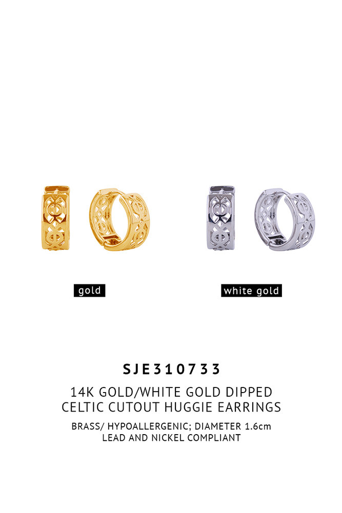 Women's 14K Gold Dipped Celtic Cutout Huggie Earrings — huggie earrings photo 2