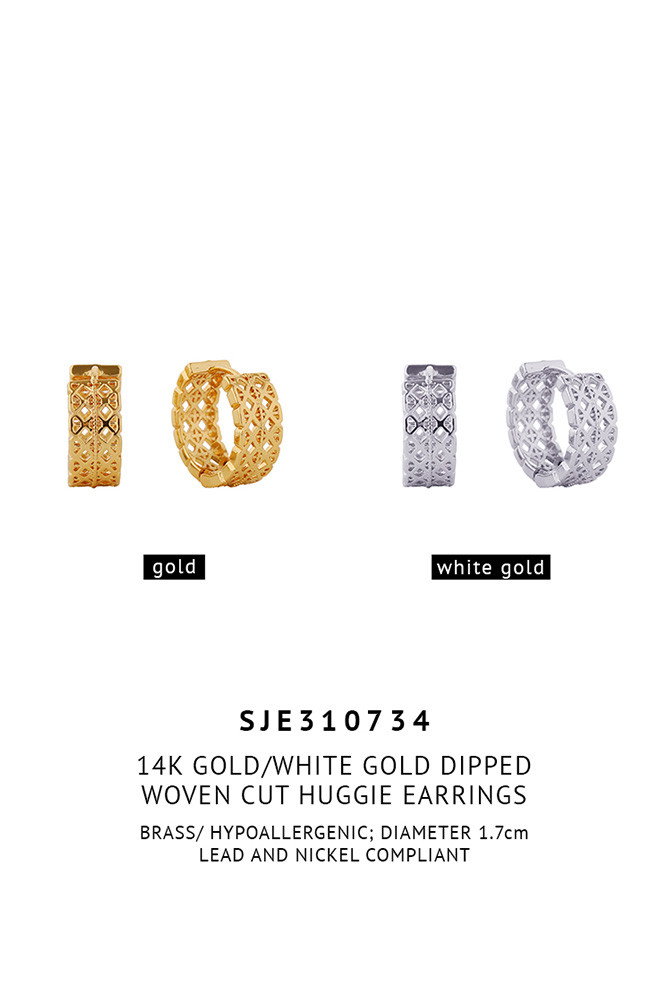 Women's 14K Gold Dipped Woven Cut Huggie Earrings — huggie earrings photo 2