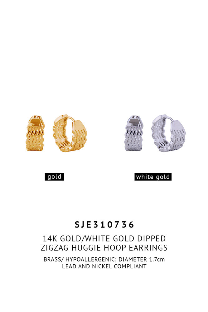 Women's 14K Gold Dipped Zigzag Huggie Hoop Earrings — hoop earrings photo 2