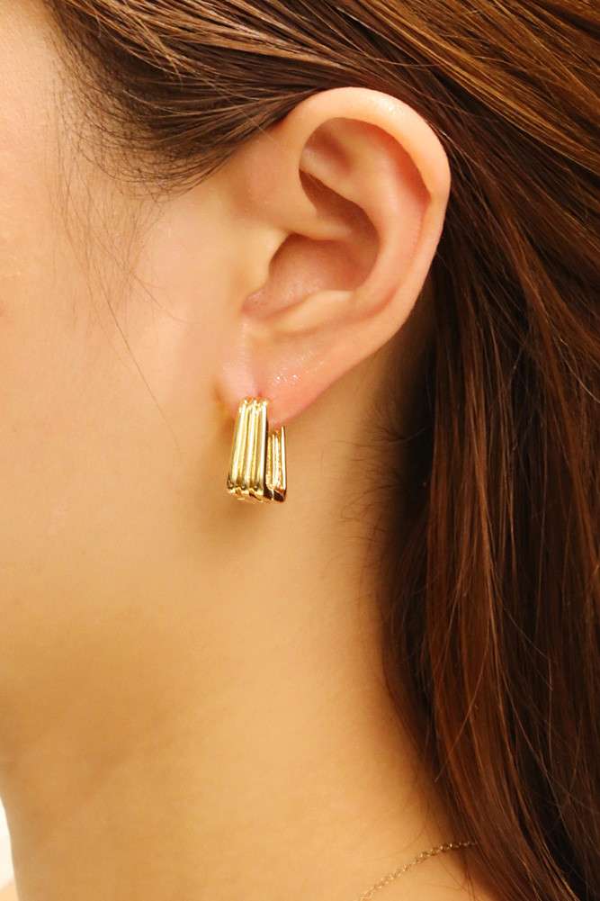 Women's 14K Gold Dipped Striped Square Huggie Earrings by BURACQ