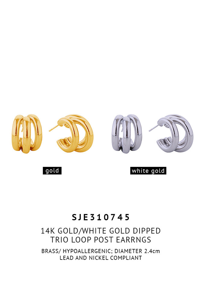 Women's 14K Gold Dipped Trio Loop Stud Earrings — earrings photo 2