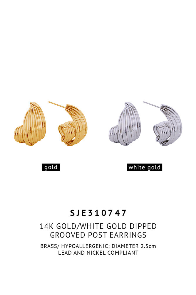 Women's 14K Gold Dipped Grooved Stud Earrings — earrings photo 2