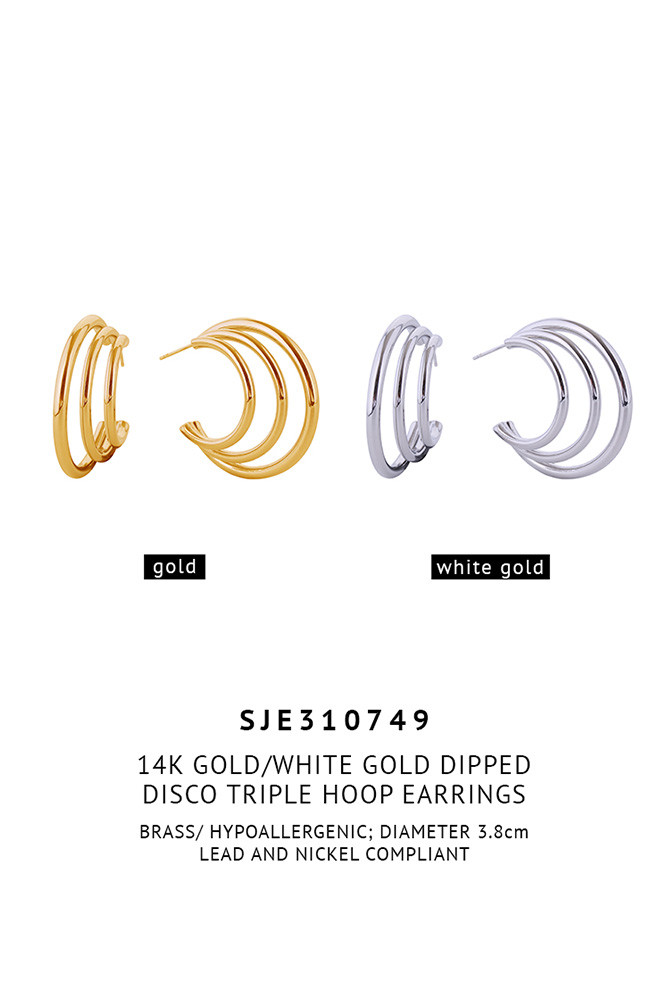Women's 14K Gold Dipped Disco Triple Hoop Earrings — hoop earrings photo 2