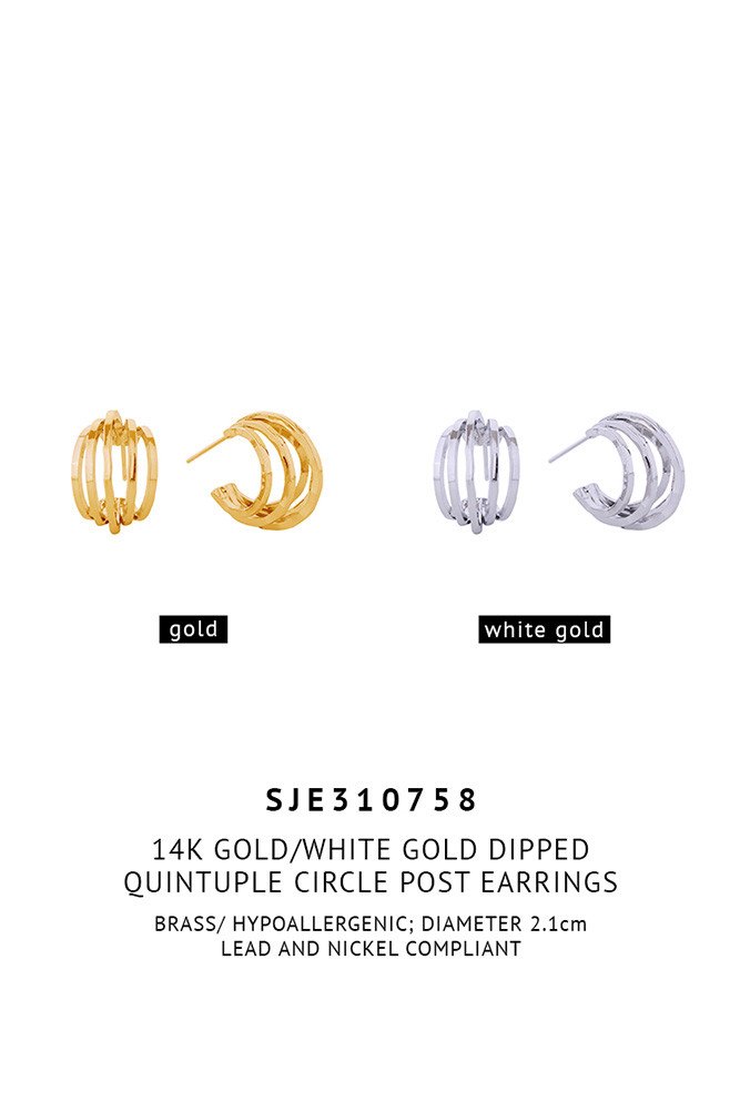Women's 14K Gold Dipped Quintuple Circle Stud Earrings — earrings photo 2