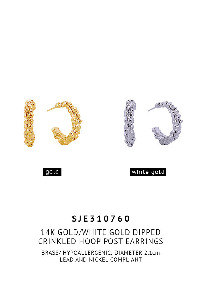 Women's 14K Gold Dipped Crinkled Hoop Earrings — hoop earrings photo 2