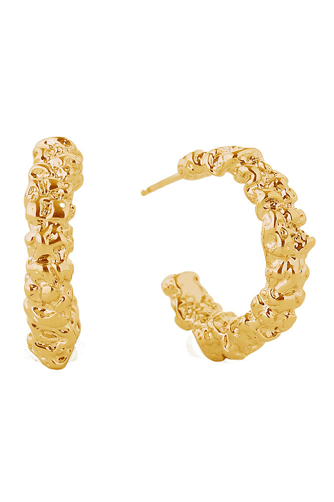 Women's 14K Gold Dipped Crinkled Hoop Earrings in Gold