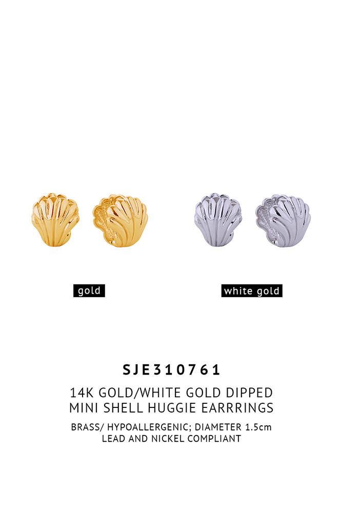 Women's 14K Gold Dipped Mini Shell Huggie Earrings — huggie earrings photo 2