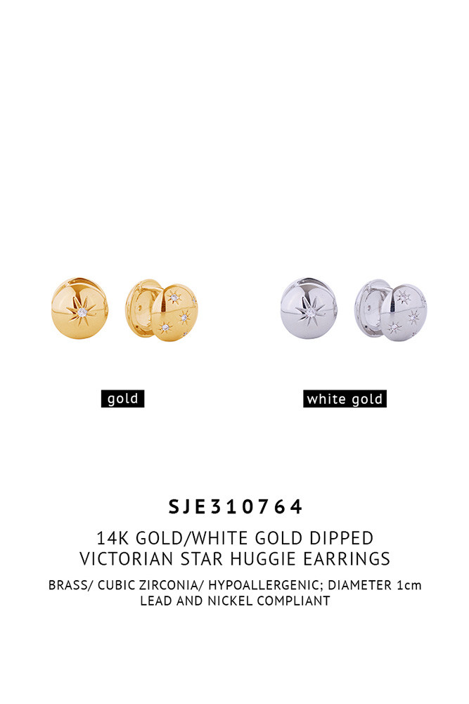 Women's 14K Gold Dipped Victorian Star Huggie Earrings — huggie earrings photo 2