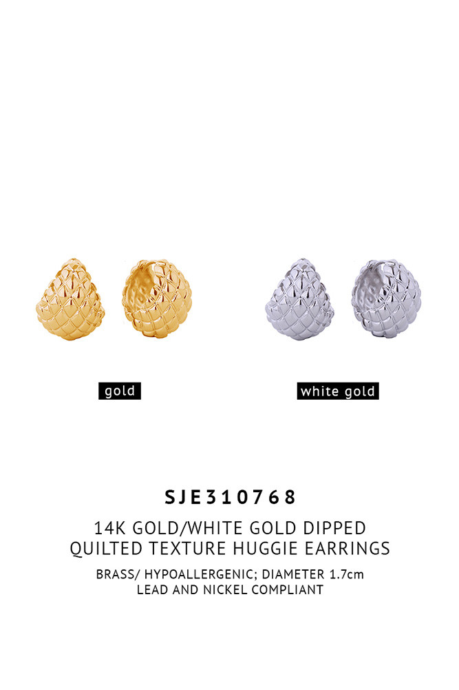 Women's 14K Gold Dipped Quilted Texture Huggie Earrings — huggie earrings photo 2