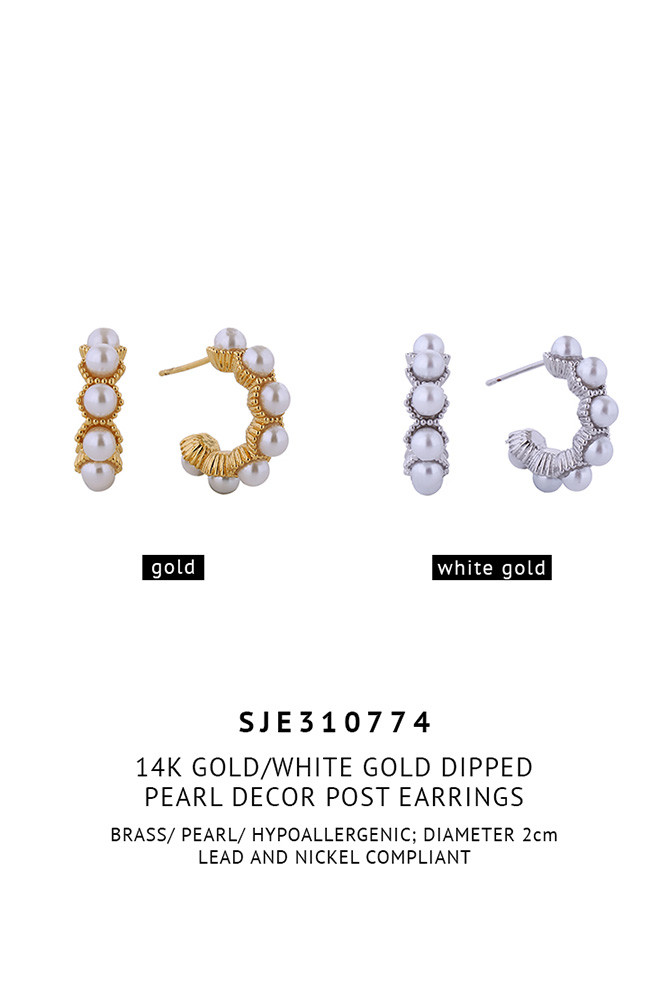 Women's 14K Gold Dipped Pearl Decor Stud Earrings — earrings photo 3