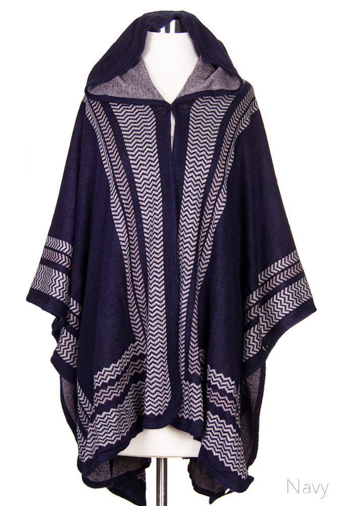 Women's Chevron Pattern Lined Hooded Kimono — kimono photo 2