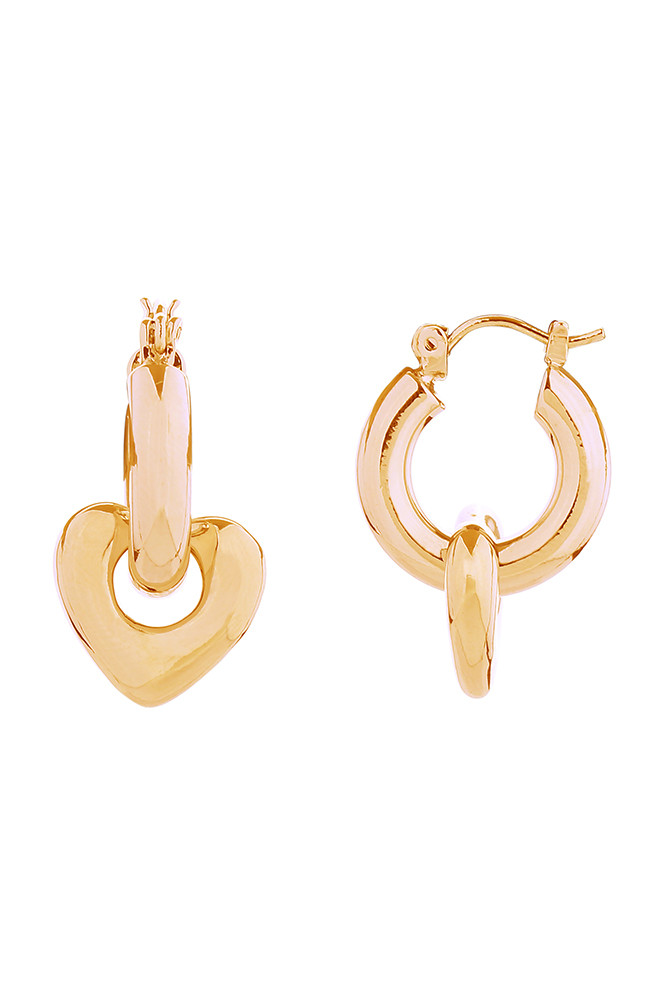 Women's 14K Gold Dipped Link Heart Hoop Earrings in Gold