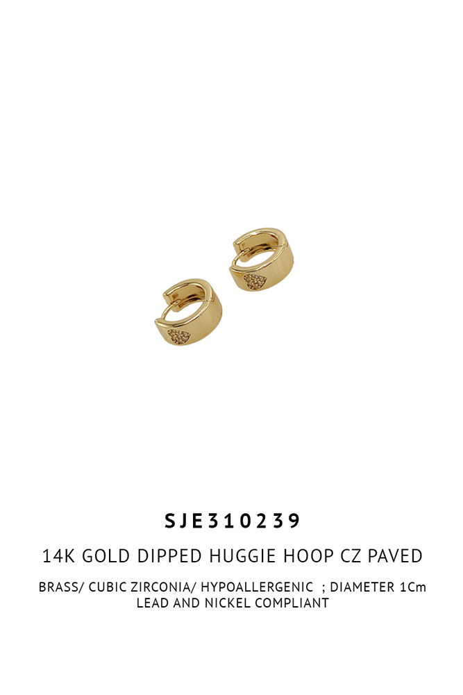 Women's 14K Gold Dipped Huggie Hoop CZ Paved Earrings — hoop earrings photo 2