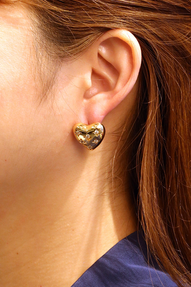 Women's 14K Gold Dipped Puffy Heart Stud Earrings in Gold