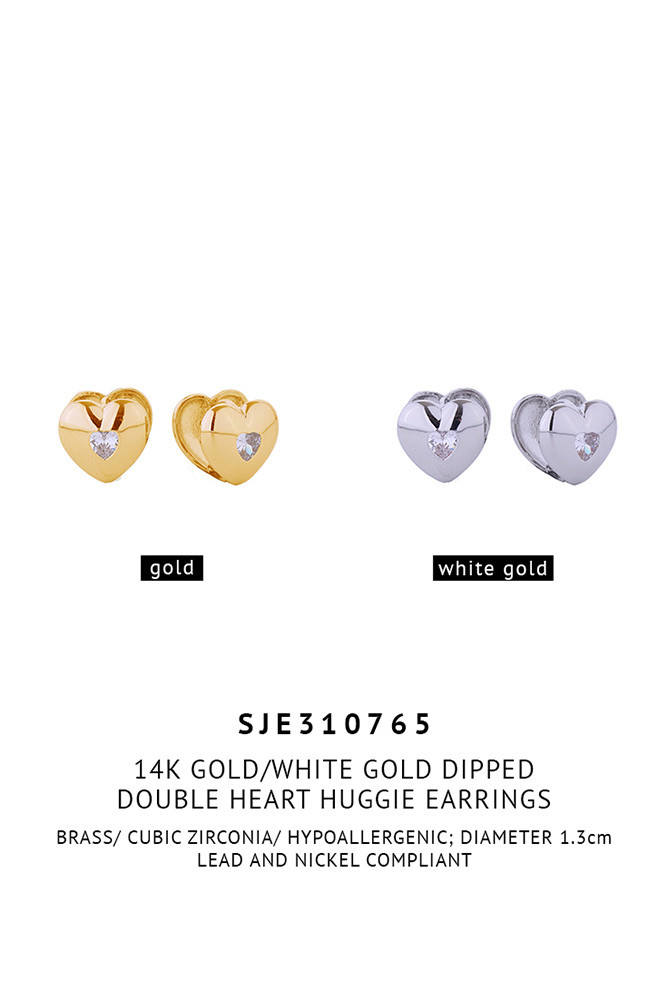 Women's 14K Gold Dipped Double Heart Huggie Earrings — huggie earrings photo 2