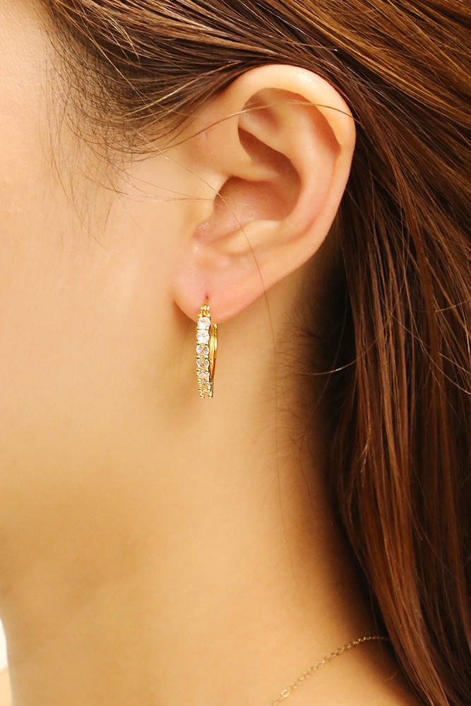Women's 14K Gold Dipped Cupid Pave CZ Hoop Earrings in Gold