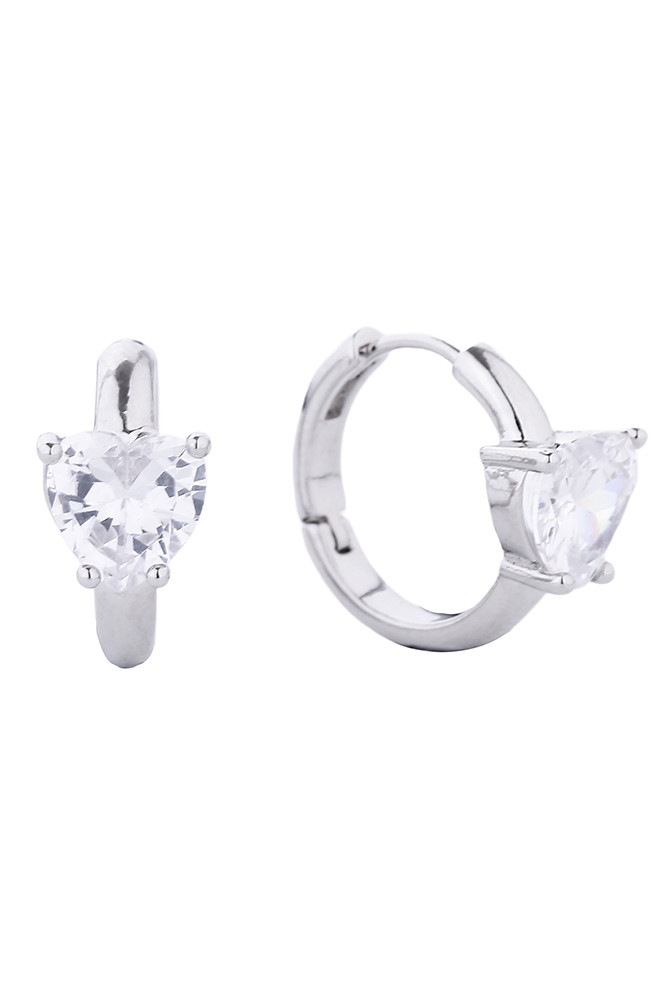 Women's 14K Gold Dipped Huggie Hoop CZ Paved Heart Stone Earrings by BURACQ