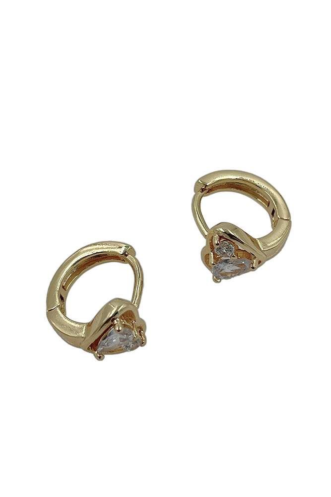 Women's 14K Gold Dipped Huggie Hoop CZ Paved Heart Stone Earrings — hoop earrings photo 3