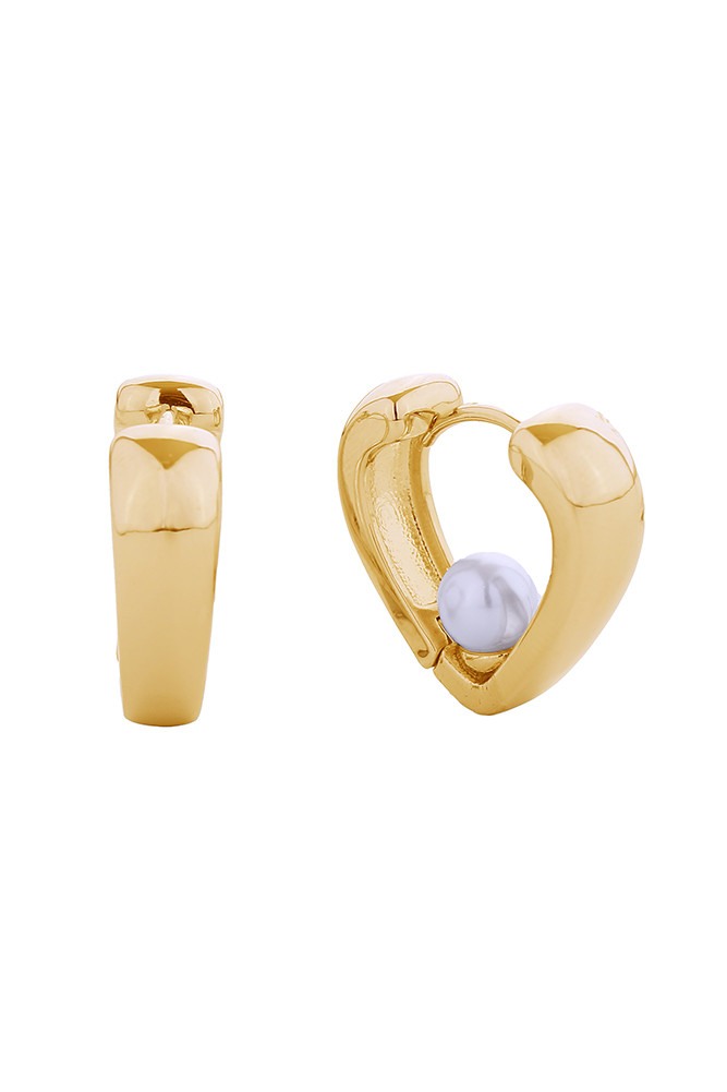 Women's 14K Gold Dipped Love Pearl Huggie Earrings by BURACQ
