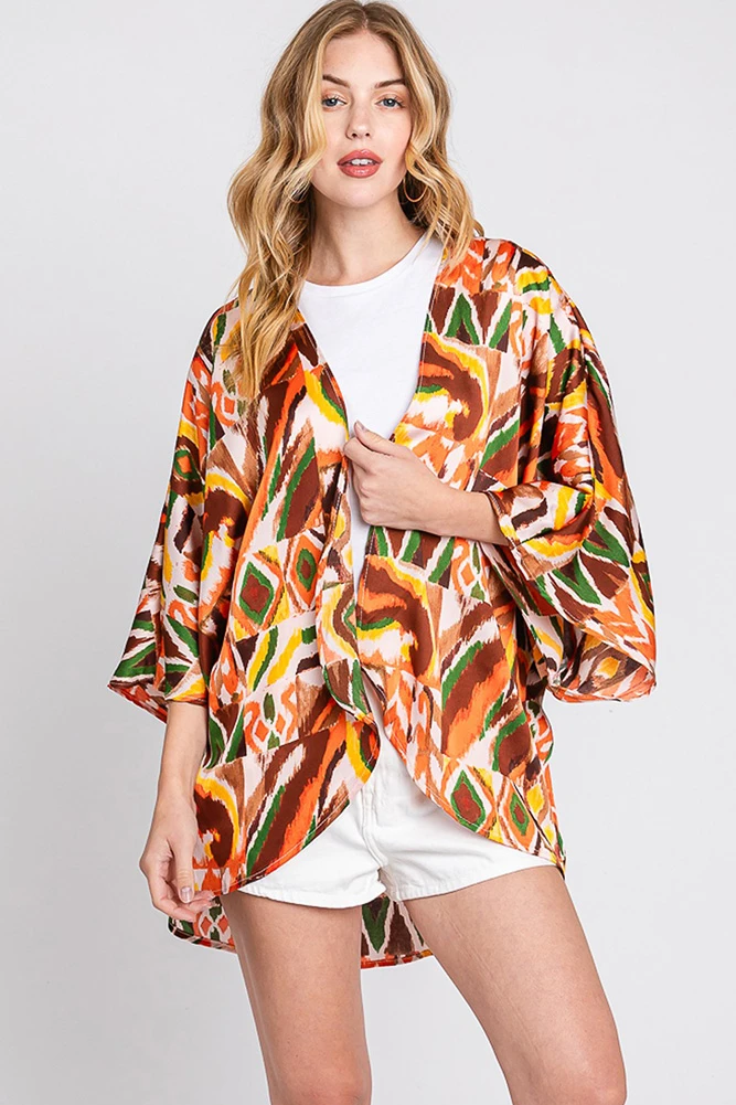 Women's Boho Print Sleeve Cover-Up Cardigan by BURACQ