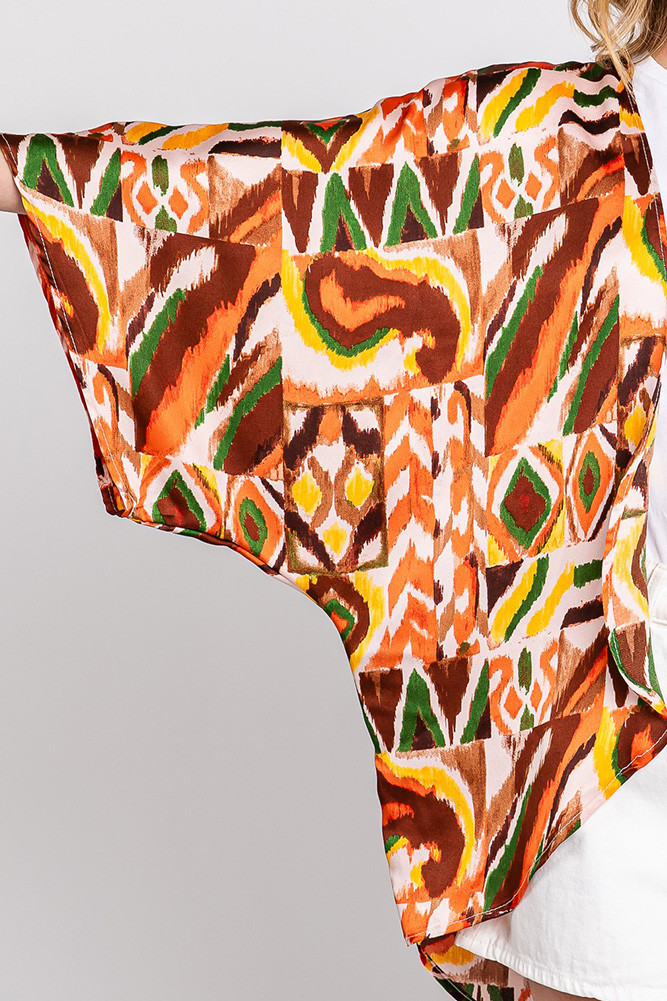 Women's Boho Print Sleeve Cover-Up Cardigan in Brown