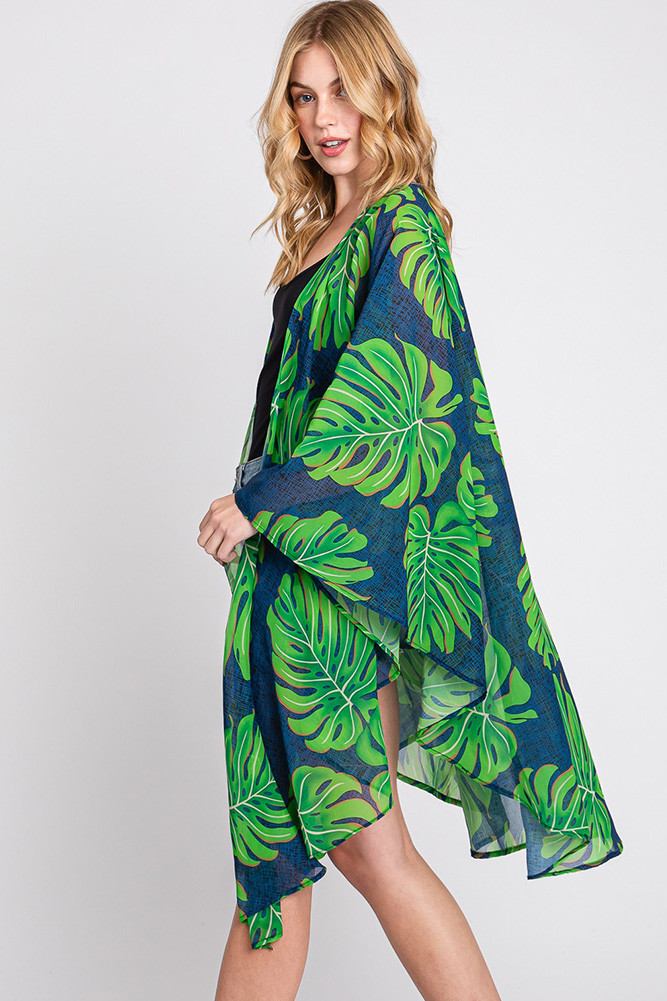 Women's Tropical Leaves Print Shawl Cover-Up — cover-up photo 8