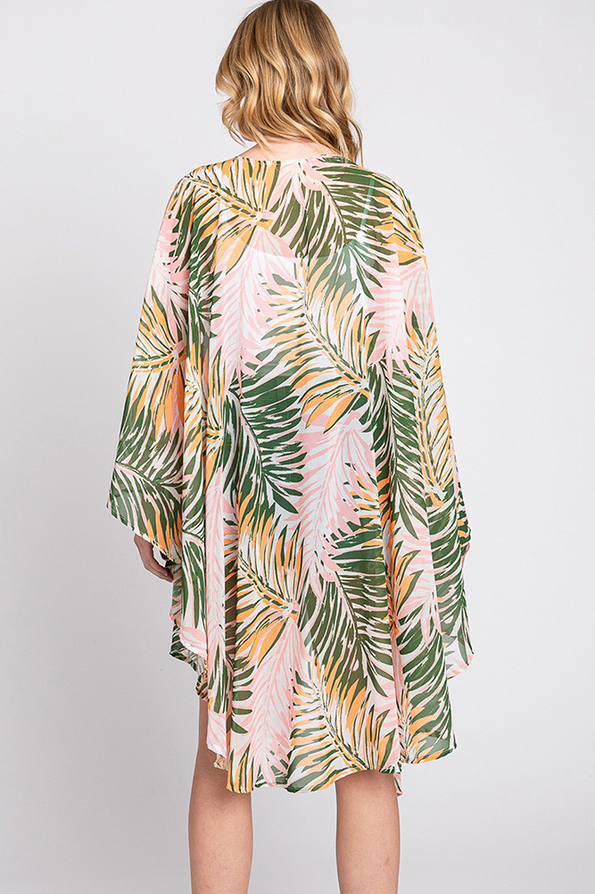 Women's Tropical Leaves Print Shawl Cover-Up — cover-up photo 8