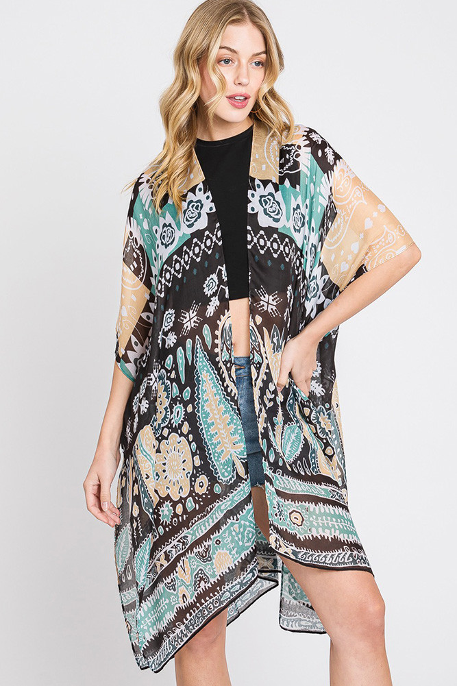 Women's Geometric Boho Print Kimono by BURACQ