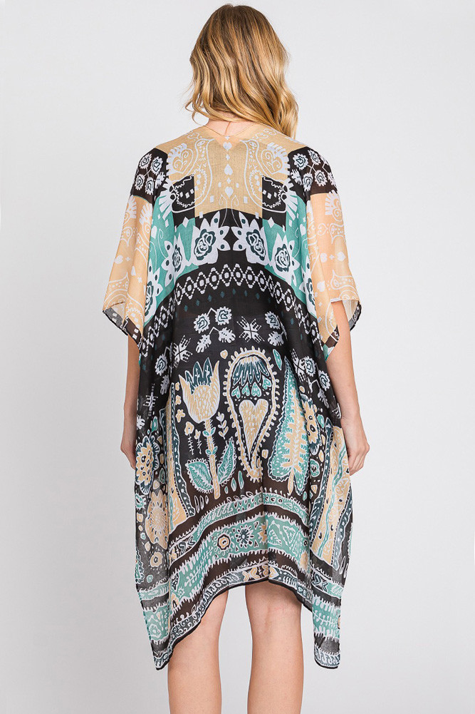 Women's Geometric Boho Print Kimono in Green