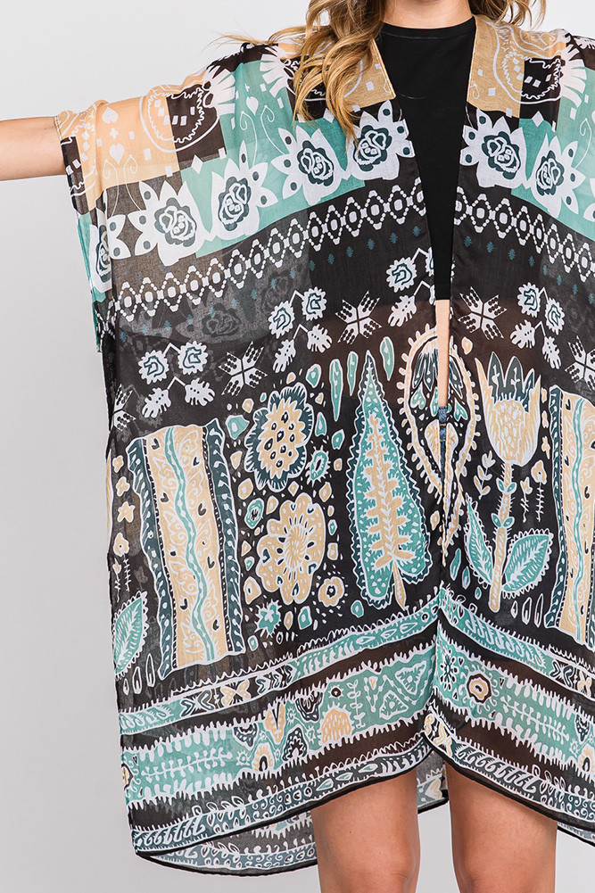 Women's Geometric Boho Print Kimono in Green