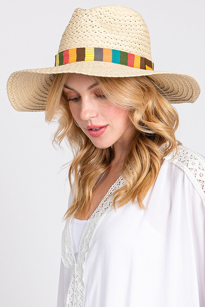 Women's Multi Color Stripe Band Straw Hat by BURACQ