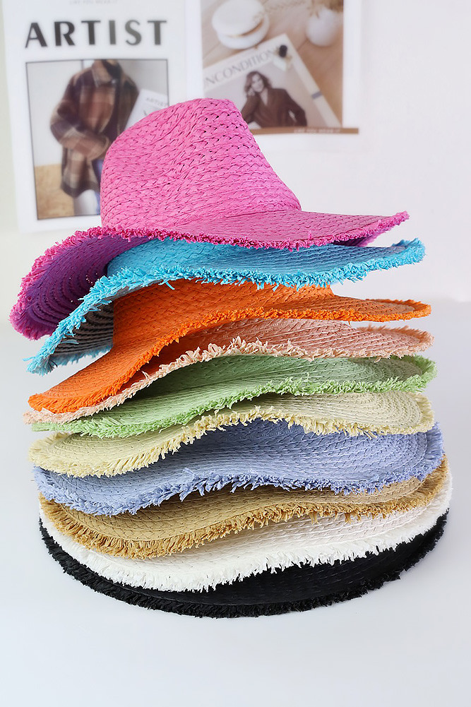 Women's Frayed Solid Straw Hat by BURACQ