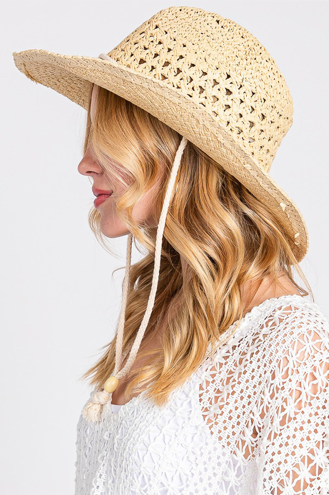 Women's Chin Strap Cowboy Cowgirl Handmade Hat in Beige