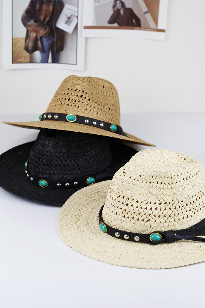 Women's Beaded Band Straw Handmade Sun Hat — sun hat photo 2
